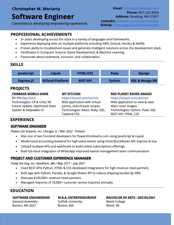 C. Moriarty Resume